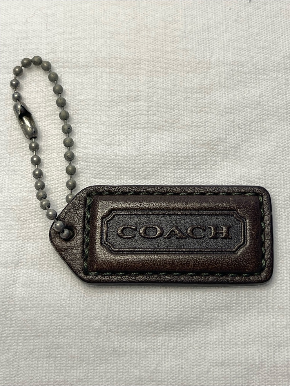 Coach Brown Leather Embossed Hang Tag with Ball Chain